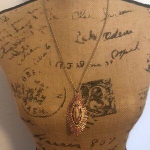 Jessica Simpson Pink Crystals 25" Jewelry Women Chain Gold Tone Pendant Necklace